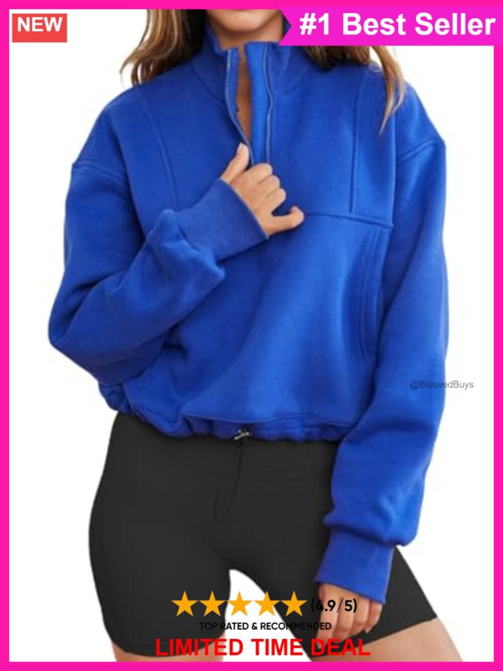 Womens Long Sleeve Half Zip Sweatshirt Oversized Cropped Pullover Top